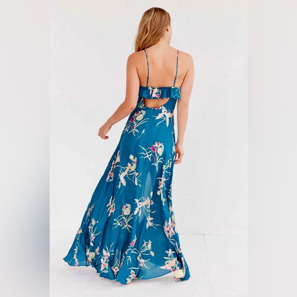 NWT Kimchi Blue Urban Outfitters La Playa Teal Floral Maxi Dress Sz 10 - Picture 3 of 15